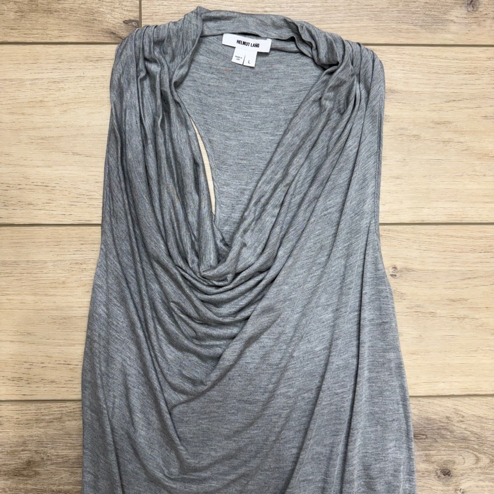 Helmut Lang Grey Cowl Neck Racerback Micro Modal Maxi Dress Womens Large USA - Picture 2 of 10